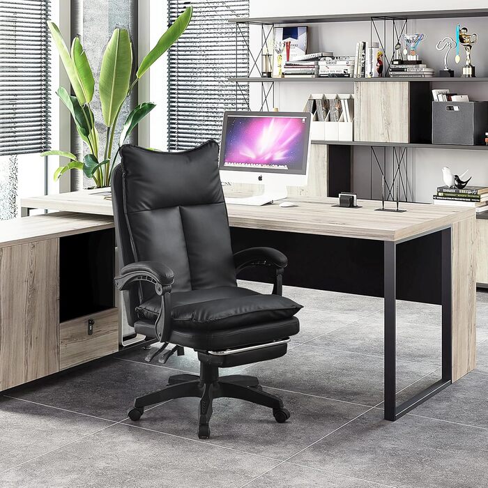 Офісний крісло TUKAILAI: ергономічне, з регулюванням висоти, підлокітники, підставка для ніг, чорне