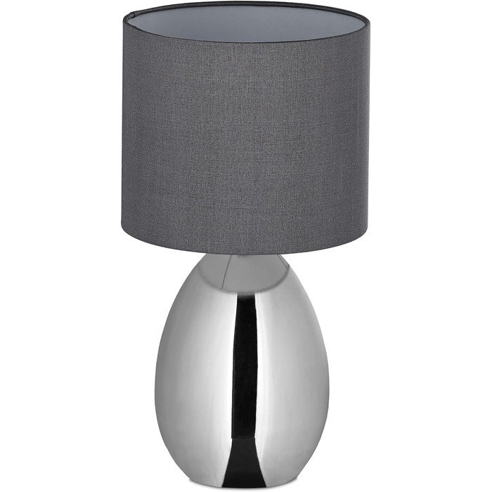 Приліжкова лампа Relaxdays з сенсорним керуванням, сучасна настільна лампа, E14, настільна лампа з тканинним абажуром, ВxГ 34,5 x 18 см, сріблястий/сірий