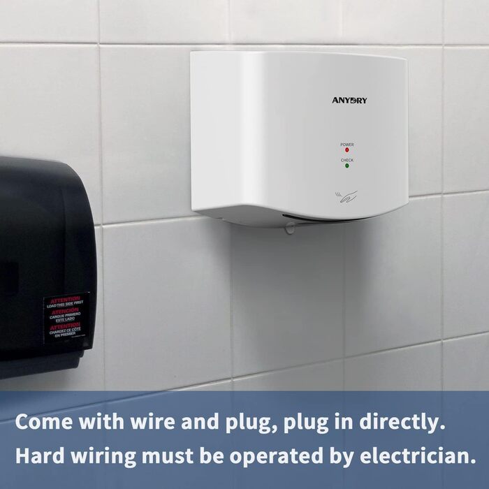 Anydry 2630S: Компактний електричний сушар для рук з автоматичним керуванням, для монтажу на стіну, для дому та комерційних приміщень, 1400-1650W, білий