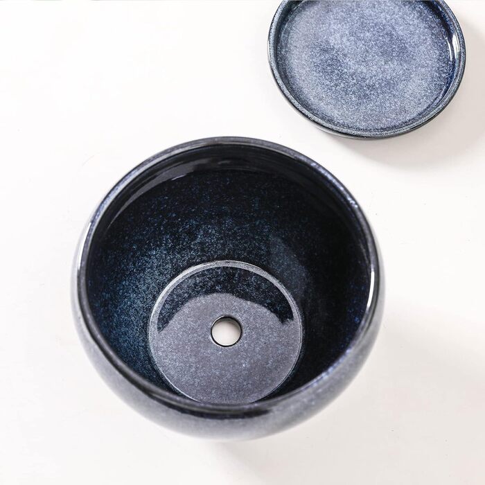 Керамічні горщики для квітів Vicrays - 16,5 см, з дренажем та підставкою, для сукулентів, орхідей, квітів, трав, кактусів, для дому та саду, блакитний