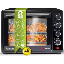 Міні-піч TurboTronic 35л з конвекцією, чорна, 1600W. 2 дека, таймер, піч для піци та гриль