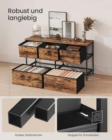 SONGMICS Комод з 7 висувних ящиків, шафа для зберігання, сталь, MDF, фліс, для спальні, коридору, вітальні, кольори: білий, коричневий, чорний (LGS323WH01)