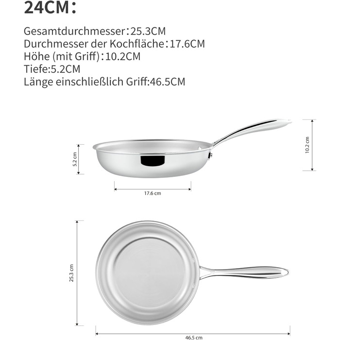 Набір сковорідок SANFELA 5-шарівний з нержавіючої сталі (24+28 см), сумісний з індукцією, для духовки та посудомийної машини