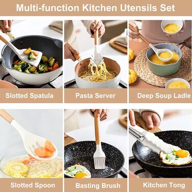 Набір кухонних аксесуарів з силікону, 28 предметів: лопатки, шпателі, мішалки та інше. Сумісний з антипригарним посудом.