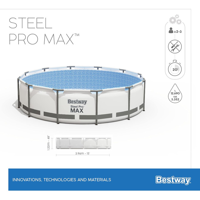 Набір для басейну Bestway Steel Pro Max, круглий, 3,96 x 1,22 м