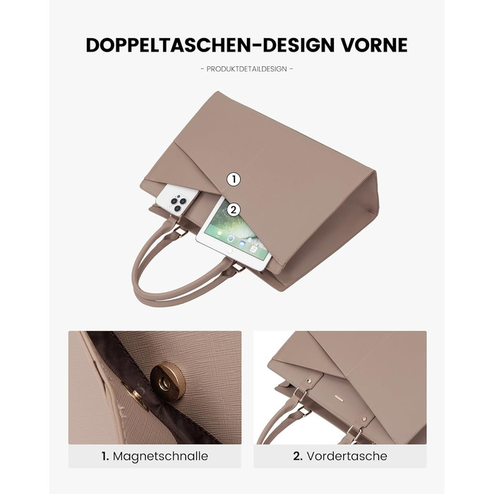 Сумка для ноутбука LOVEVOOK: жіноча сумка-шоппер, сумка для роботи, навчання, офісу, бізнесу, 15.6 дюймів, чорний (Y-khaki Sand)