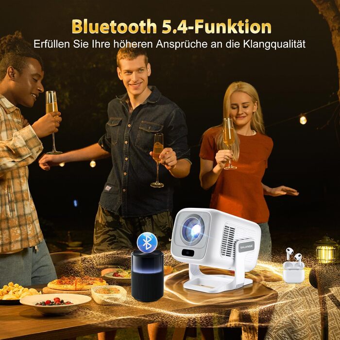 Міні проєктор Salange 4K з Wi-Fi 6, Bluetooth 5.2 та Android 11.0 для дому, смарт-проєктор з обертанням 180°, сумісний з телефоном/Xbox/ноутбуком/TV Stick/USB, білий (Sala260max)