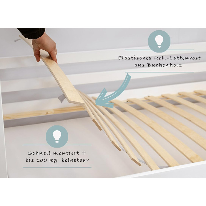 Ліжко дитяче Kinderbett Bodenbett 90x200 см з бортиком та ламелями Montessori, ліжко-гойдалка для дітей та підлітків, 4-18 років, колір натуральний