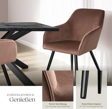 Тумба Teka з м'яким сидінням з велюру, крісло для вітальні, оббитий офісний стілець з чорними металевими ніжками, стілець для туалетного столика - коричневий/чорний (1 шт.)