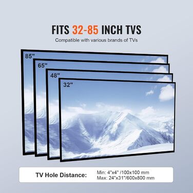 Стійка для телевізора VEVOR поворотна підлогова 32-85 дюймів, регульована по висоті, з міцною скляною основою, чорна