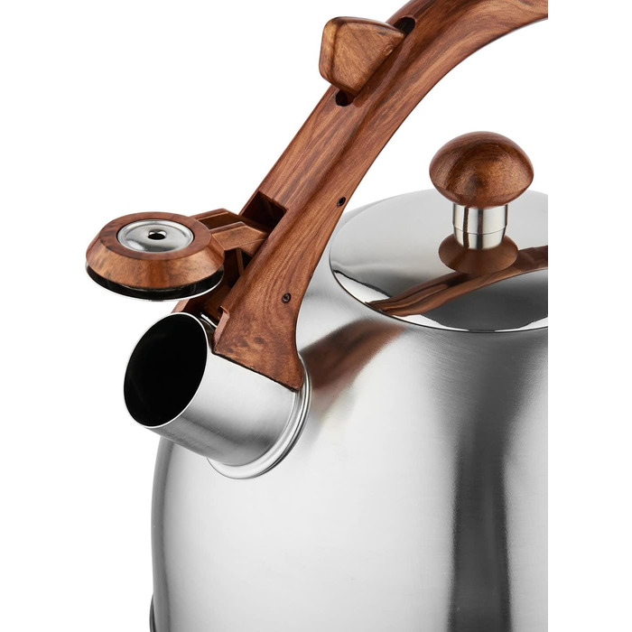 Індукційний чайник Florina Diamond 2.5 л, чайник-флейта, всі типи плити, нержавіюча сталь, прохолодна сенсорна ручка, сучасний дизайн, (срібло)