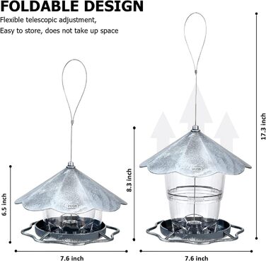 Годівниця для птахів SANOTO-підвісна годівниця для птахів, складаний годівниця для птахів, балкон, годівниця для птахів, годівниця для птахів, захист від атмосферних впливів, Садове прикраса для птахів,підходить для балкона, саду (срібло )