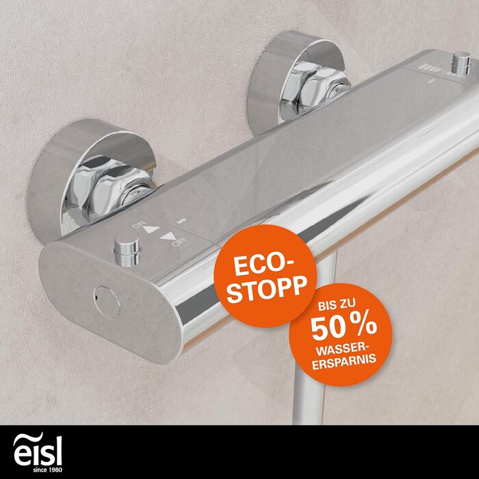 Дзеркальна душова арматура EISL CARNEO з терморегулятором, водоспадом та захистом від перегріву (38°C), хром