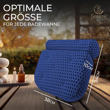 Подушка для ванни з сіткою для прання - Максимальний комфорт та розслаблення з новітньою технологією Air Mesh - Подушка для ванни з 7 міцними присосками - Підтримка шиї/голови (Темно-синій)