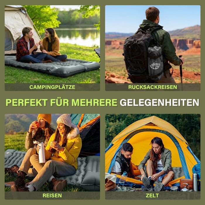 Надувний кемпінговий килимок Yuzonc Isomatte з вбудованим насосом та подушкою, компактний легкий матрац для походу та пляжу (Сірий)