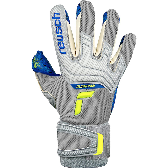 Унісекс воротарські рукавички Reusch Attrakt Fusion Finger Support Guardian для юніорів з розрізом по внутрішньому шву і накладкою Grip Fusion, які підходять для всіх (5.5, сірий / жовтий)