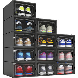 Коробки для зберігання взуття MELDEVO з 12 предметів, чорні пластикові ящики для зберігання взуття для шафи, компактні Тримачі для взуття, вітрина для кросівок