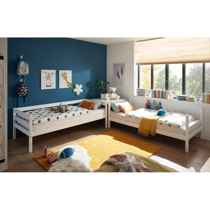 Сучасне ліжко-горище зі сходами та двома лежачими поверхнями 90 x 200 см - Компактне дитяче двоярусне ліжко з масиву сосни, сіре - 97 x 140 x 207 см (W/H/D) (Pine White)