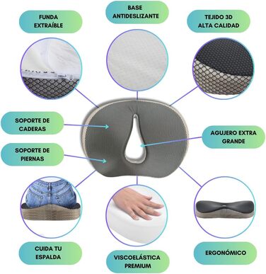 Ортопедична віскоеластична подушка для полегшення болю від геморою, ішіасу та болю куприка, висока щільність, ергономічний дизайн, знімний чохол, ідеальна для офісу, дому та подорожей