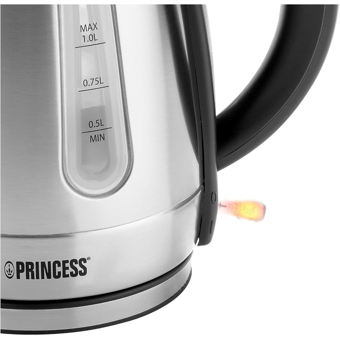 Чайник з нержавіючої сталі Princess об'ємом 1 л - обертається на 360 з індикатором рівня води, 236023 1 літр