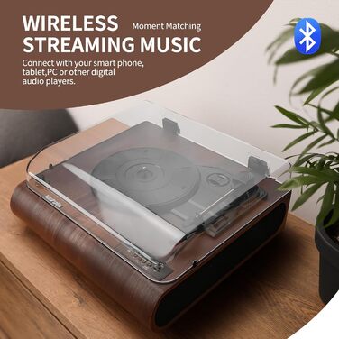 Вініловий програвач Plattenspieler з Bluetooth, FM-радіо, вбудованими динаміками, LED-дисплеєм, USB/SD, кодуванням MP3, дерев'яний ретро LP-плеєр
