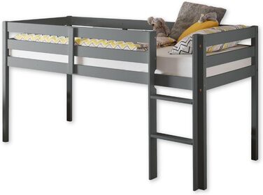 Зі сходами та лежачою поверхнею 90 х 200 см - Компактні дитячі полиці з масиву сосни, білі - 97 x 113 x 207 см (W/H/D) (Pine Grey, ліжко)
