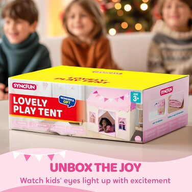 Дитячий намет SYNCFUN з килимком та світлом для гри в приміщенні. Ігровий будиночок для дівчаток 3-13 років. Рожевий намет для дітей