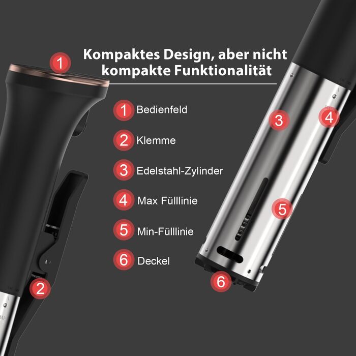 Cooksir Су-від Гастрономічний пристрій, 1400W, 35см, з нержавіючої сталі, Wi-Fi, сенсорне керування, LED, комплект вакуумних пакетів та насос, кулінарна книга