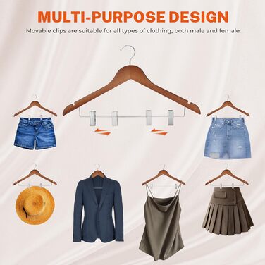 Дерев'яні вішалки для одягу HOUSE DAY з кліпсами (24 шт.) - для костюмів, суконь, пальто, сорочок, штанів. З горіхового дерева, міцні, преміум-якість