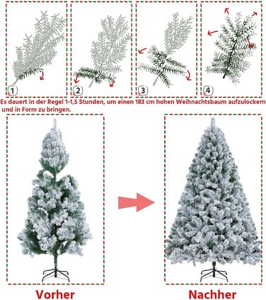Штучна ялинка Yaheetech зі снігом 183 см (діаметр 120 см), 820 гілок, з металевим підставкою, швидкий монтаж, складана конструкція для Нового року