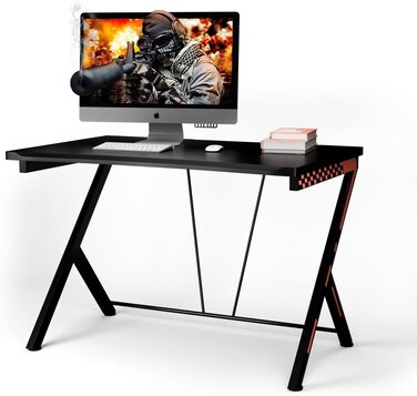 Ігровий стіл COSTWAY, письмовий стіл з покриттям з вуглецевого волокна, ергономічний стіл для ПК, геймерський комп'ютерний стіл для ігор, роботи та навчання, чорний