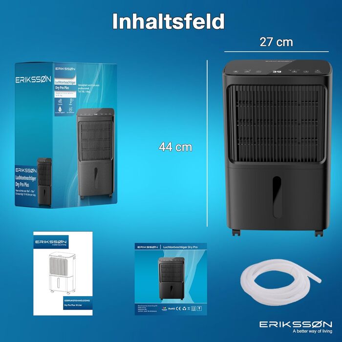 Електричний осушувач повітря з LED-дисплеєм, таймером та захистом від дітей | Осушує 16л вологи на добу | Для приміщень до 70м² | Енергоефективний осушувач з датчиком вологості | Білий/Чорний