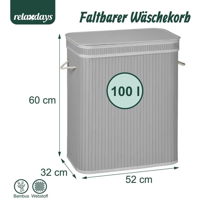 Кошик для білизни Relaxdays з бамбука з 2 відділеннями