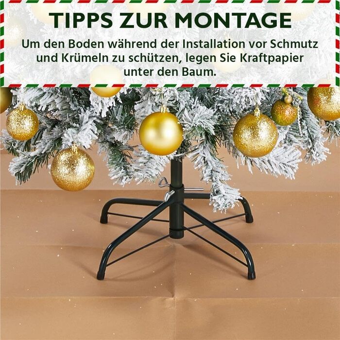 Штучна ялинка Yaheetech зі снігом 183 см (діаметр 120 см), 820 гілок, з металевим підставкою, швидкий монтаж, складана конструкція для Нового року