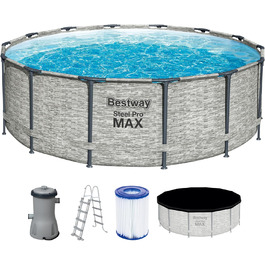 Круглий трубчастий басейн Bestway Steel Pro Max 427x122 см з картриджним фільтром, кришкою та кам'яною конструкцією драбини