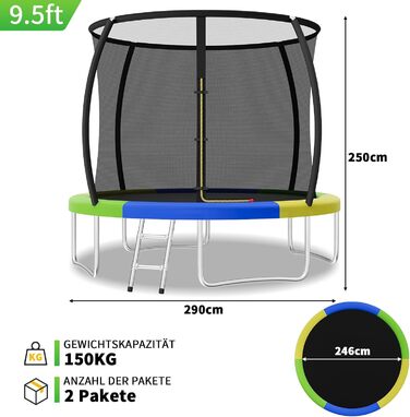 Батут JUMMICO вуличний Ø 290 см з сіткою безпеки та захисним покриттям, дитячий садовий батут