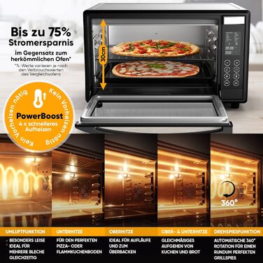 Міні-піч Stillstern 45L з конвекцією, Pizza Ø32, CYCLONE PRO+ з антипригарним покриттям, 13 програм, розморожування/підтримка тепла, таймер 8год, для кемпінгу