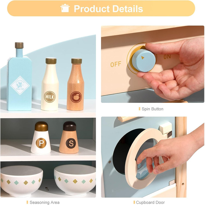 Дерев'яна дитяча кухня ROBUD з аксесуарами | Іграшковий кухонний набір для дітей з продуктами та кухонним обладнанням