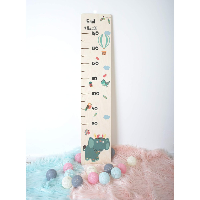Вимірювальна паличка дитяча дерев'яна, вимірювальна паличка персоналізована з ім'ям для дитячої кімнати, подарунок на день народження для хлопчика і дівчинки, вимірювальна паличка висоти дитяча слона дерев'яна природа