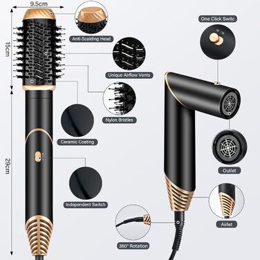 Фен GAOEEIN Air Styler 6 в 1 Magic Twist, 110 000 об/хв, швидке сушіння, для всіх типів волосся