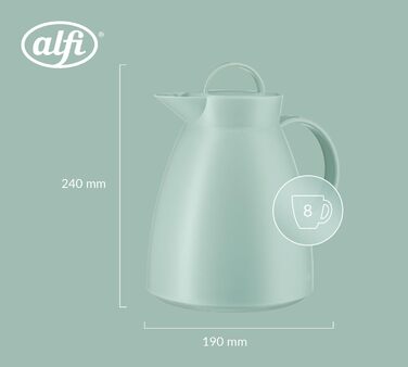 Термос Alfi DAN 1.0 л, пудрово-рожевий, з термоізоляційним корпусом з пластику та скляною вставкою, з кришкою-поворотом, дизайнерська модель, ідеальний для кави та чаю, BPA-free (без фільтра для чаю), колір Silt Green