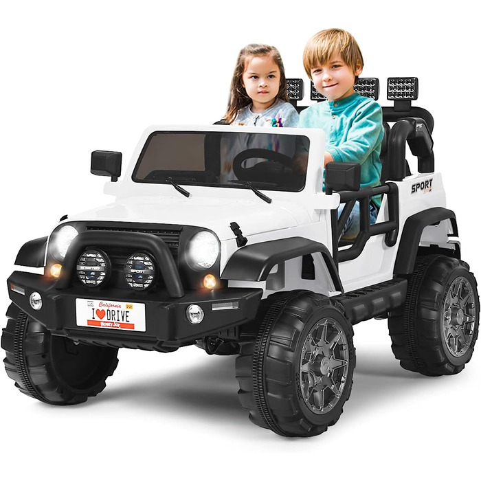 Дитячий електромобіль COSTWAY на двох місця, 12V, з пультом 2,4G, MP3, музика, сигнал, фари, для дітей від 3 років, білий