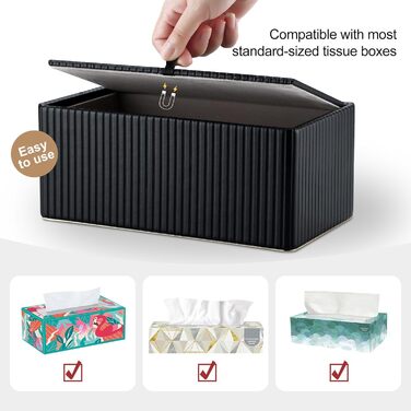 KINGFOM Склянка для серветок з золотим оздобленням, шкіра PU, чорна, прямокутна | Склянка для серветок у вітальню, ванну кімнату, офіс