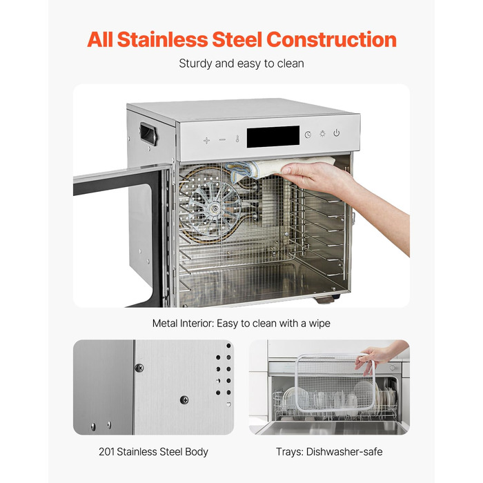 Електрична сушарка для їжі VEVOR з 10 нержавіючими чашами, 1000 Вт, для м'яса, фруктів, овочів, трав, собачих ласощів