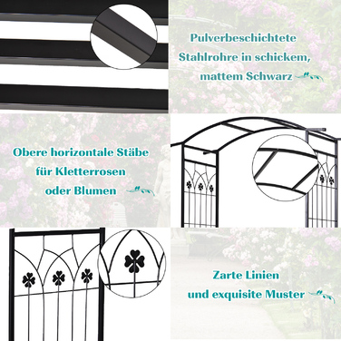 Арка-пергола з лавкою та решіткою для рослин, металева, чорна, 154 x 60 x 205 см