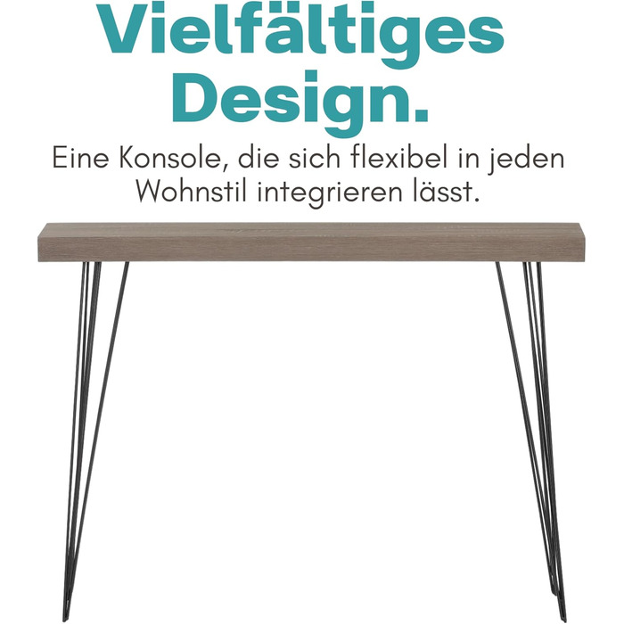 Консольний стіл вузький дерев'яний вигляд 110x25x80см, сучасний & елегантний, металеві ніжки, журнальний столик Hestia