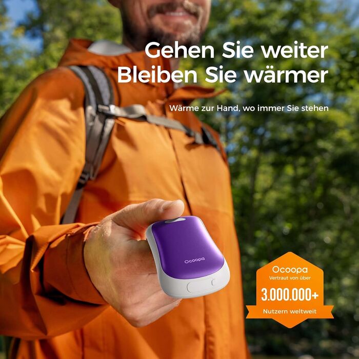 Електричні грілки для рук OCOOPA, 2 шт., водонепроникні IP45, ергономічні, 18 годин тепла, портативні, для активного відпочинку, гольфу, кемпінгу, міста (лавандово-фіолетовий)