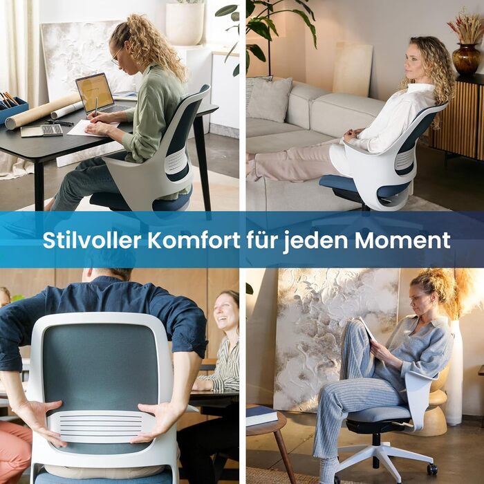 Ergotopia WellBack: Ергономічне крісло для офісу та дому, Made in Germany, з підтримкою попереку та синхро-механізмом, білий каркас, сірий колір