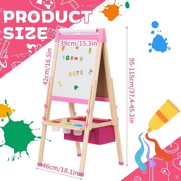 Дитяча мольберт-дошка Maltafel рожевого кольору з сумкою, регульована висота, двосторонній, з рулоном паперу, для дітей від 4 років