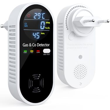 Датчик газу та CO з акустичним сигналом YOJOCK 4-в-1, вимірювач CO, датчик температури та вологості, газовий сповіщувач, самотестування, для дому та офісу, білий